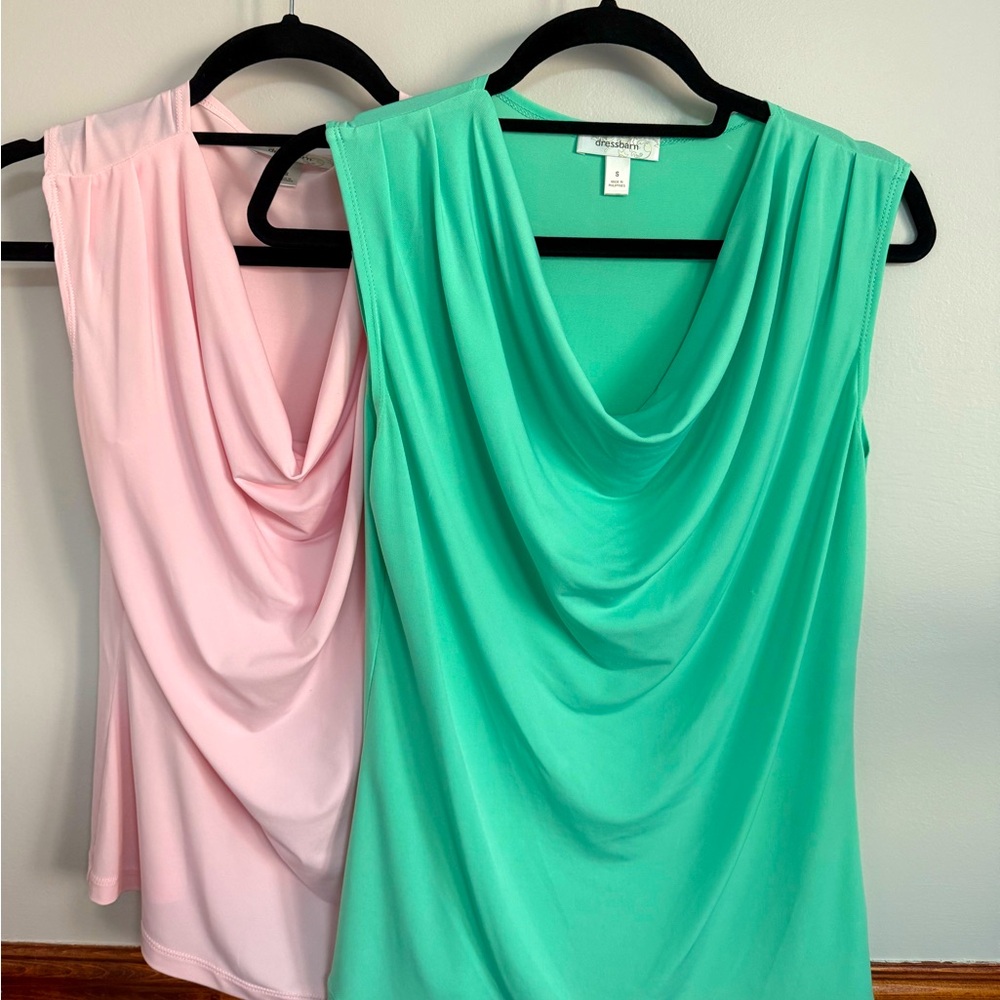 Dressbarn sleeveless blouses. One soft pink, one soft mint green.